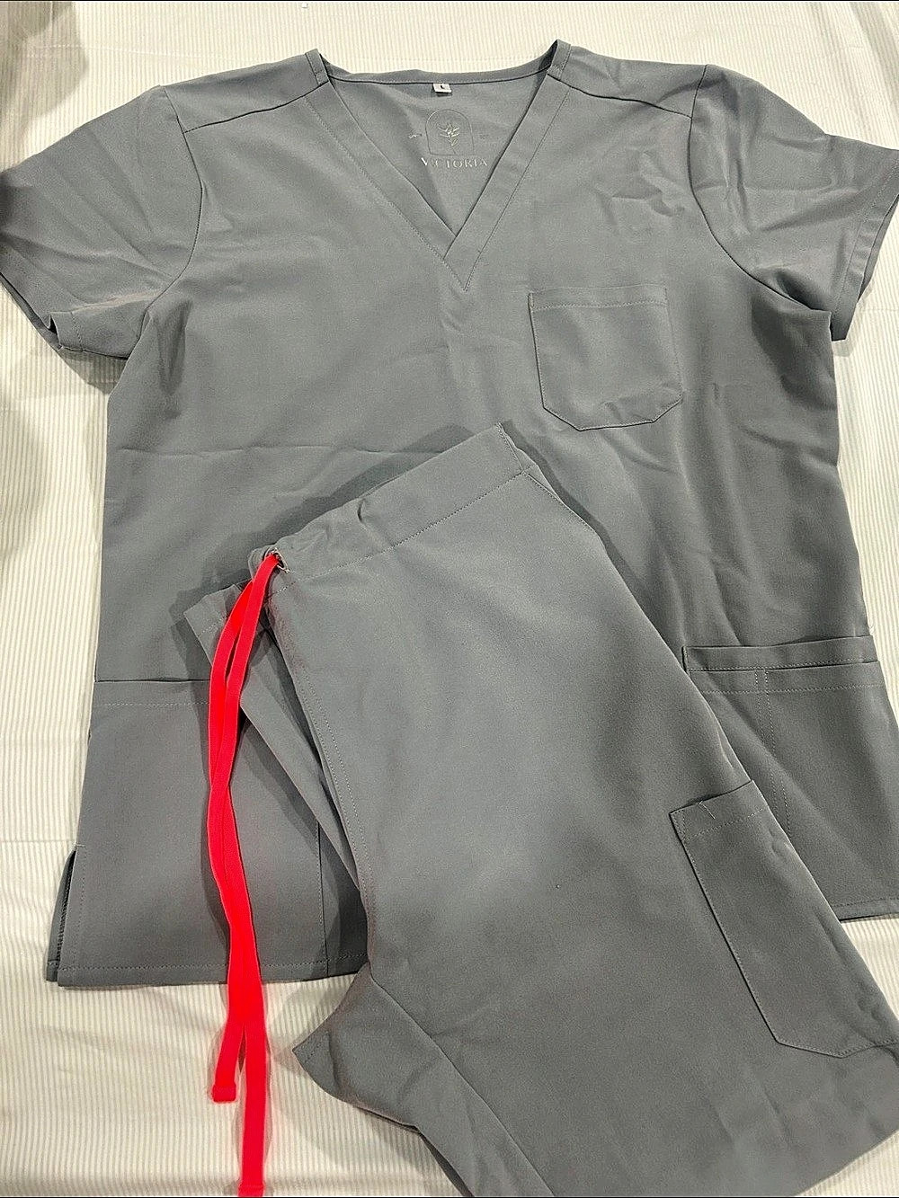 Victoria Gray V-Neck Scrub Set Like New